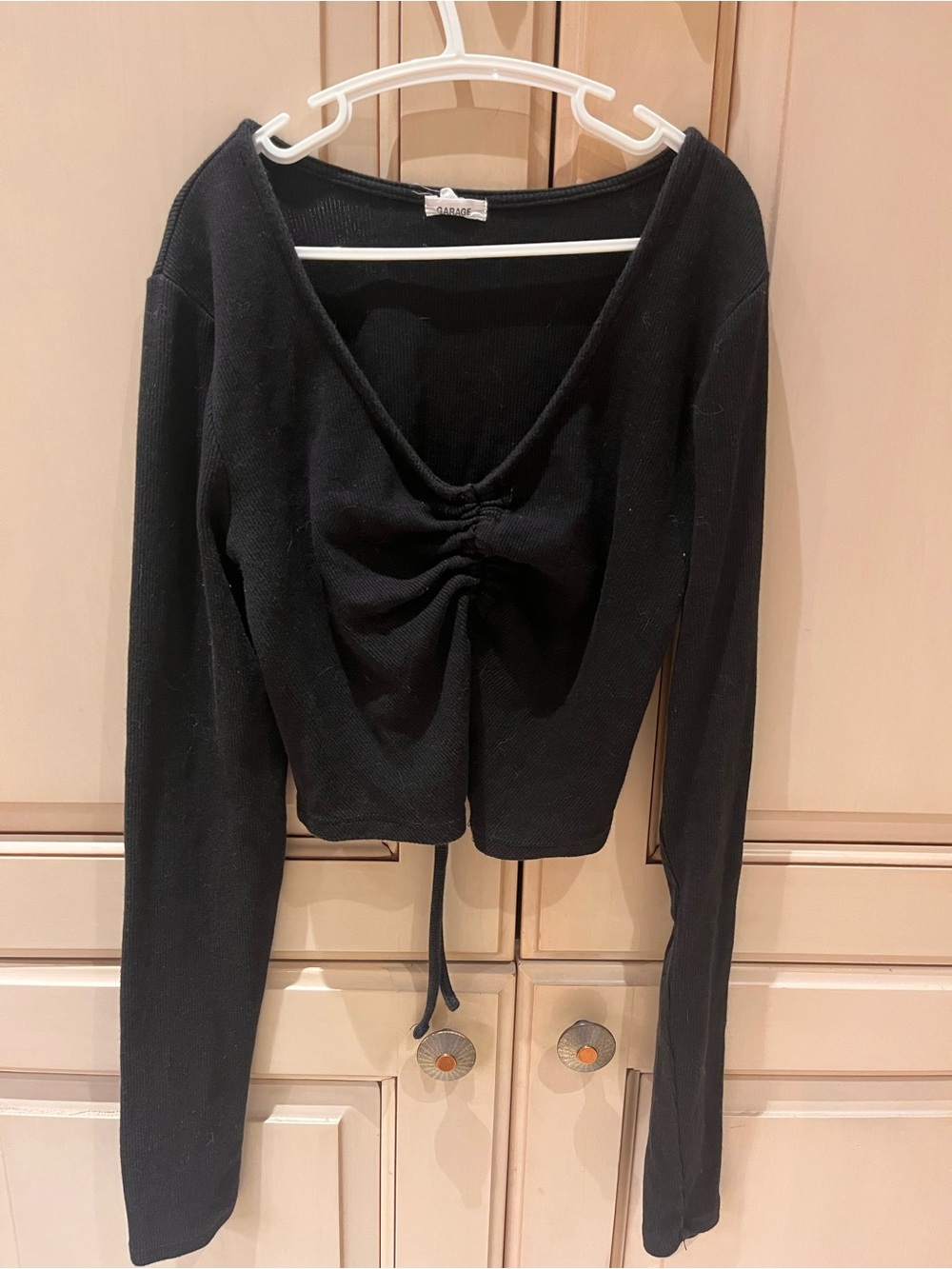 Women’s Black Ruched Front Long Sleeve Women's Top